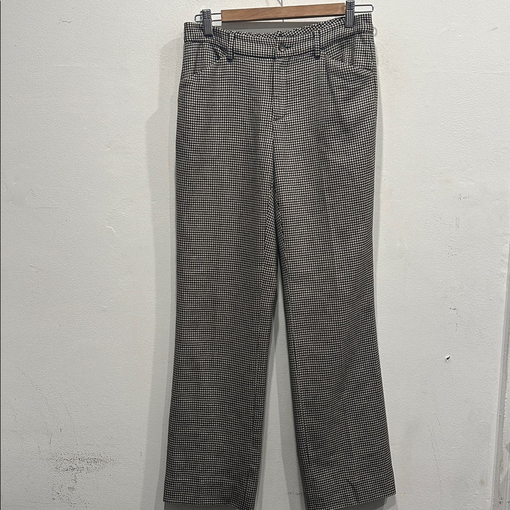 Ralph Lauren 100% wool houndstooth pants trousers black cream lined size 2